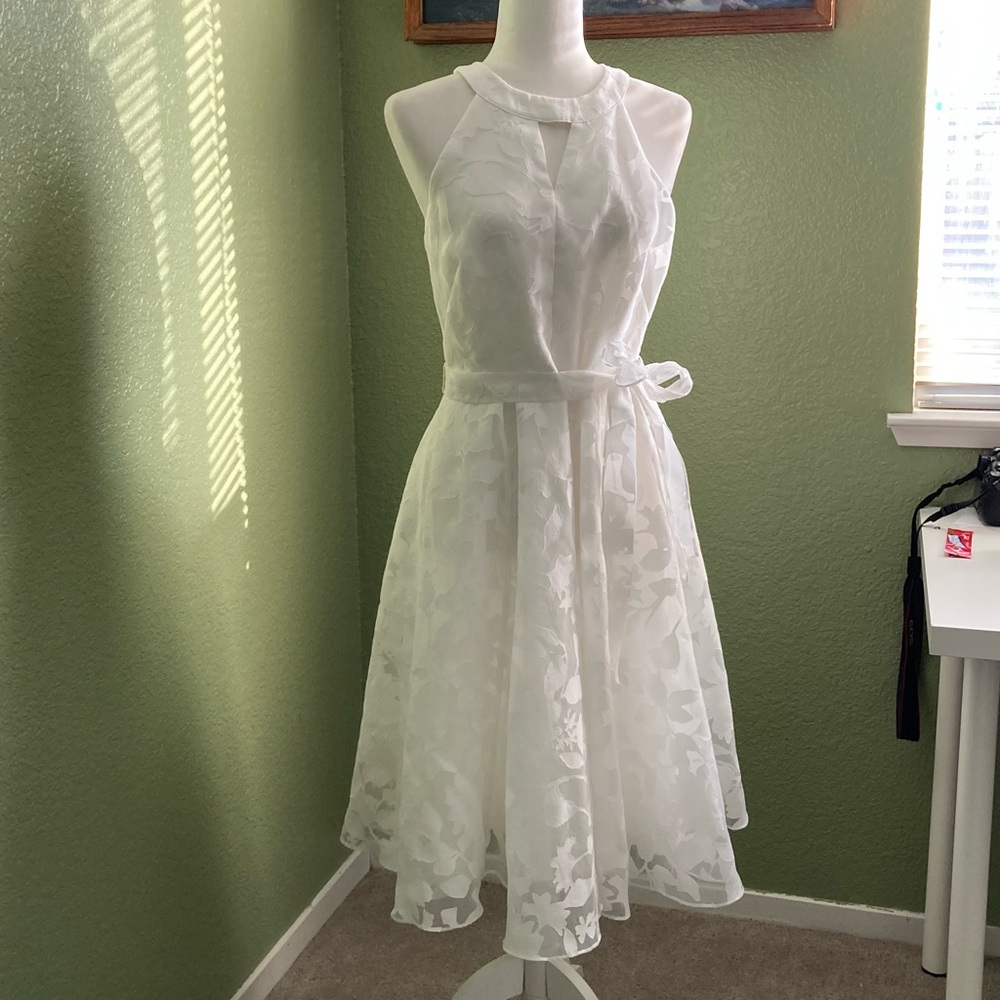 Carmen Marc Valvo White Halter Sundress Midi